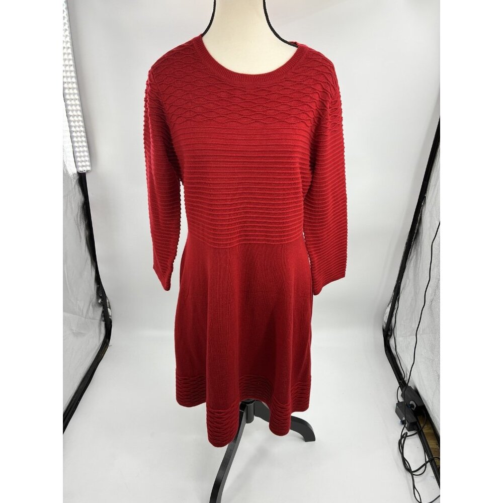 Marc New York Womens L Red Fit & Flare Sweater Dress Long Sleeve Knit Casual - Picture 2 of 7